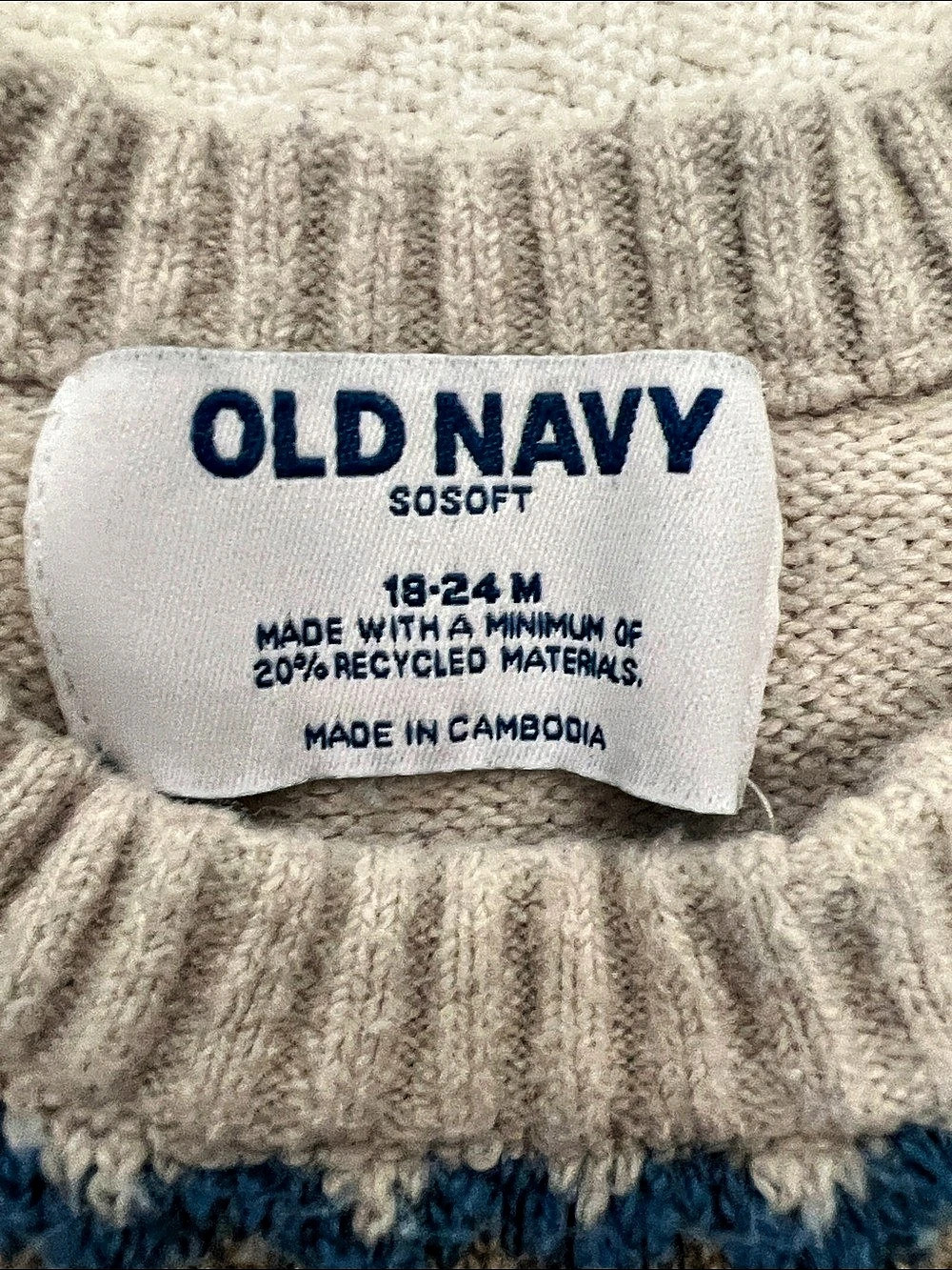 Old Navy SoSoft Fair Isle Sweater Gray & Blue 18-24M - Picture 2 of 3